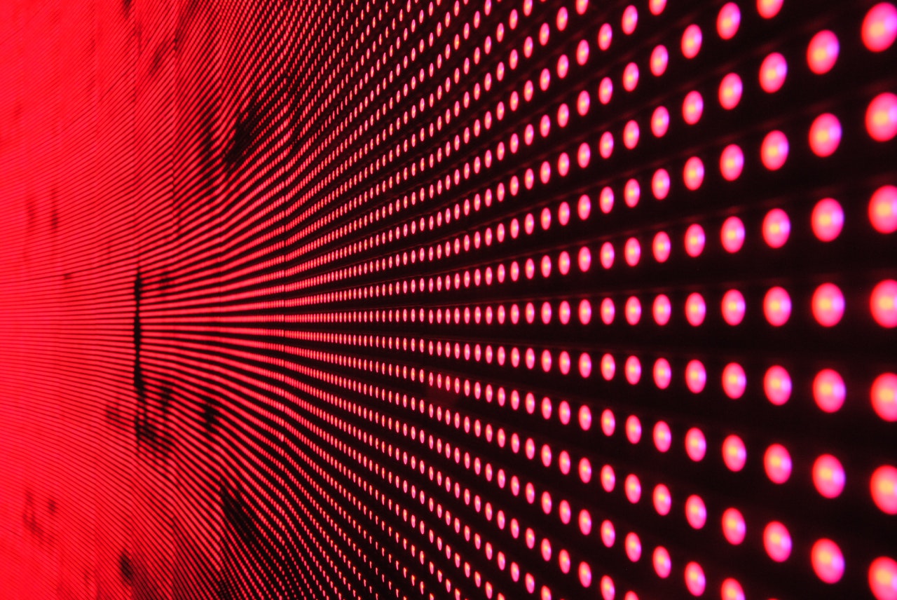 image of red LED light grid IT room